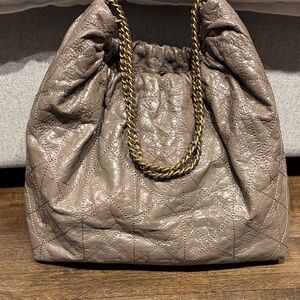 Tory Burch Quilted Hobo Shoulder Bag - Taupe / Gray